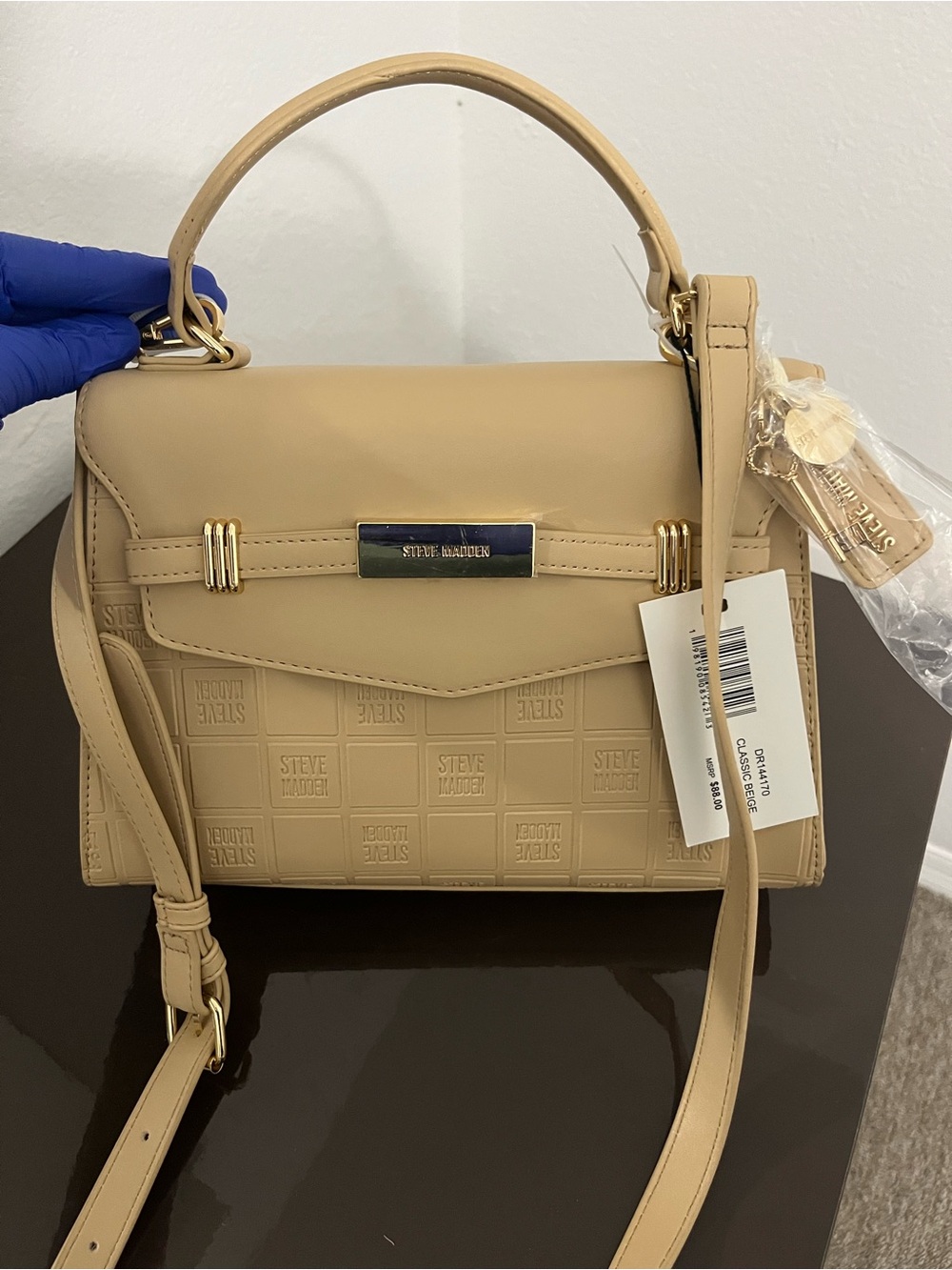 Steve Madden Neutral Beige Embossed Top-Handle Satchel